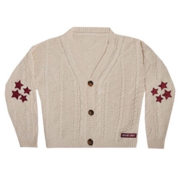 Authentic Taylor Swift Red Concert Tour Era Cream Cardigan Sweater w red stars - Picture 7 of 16